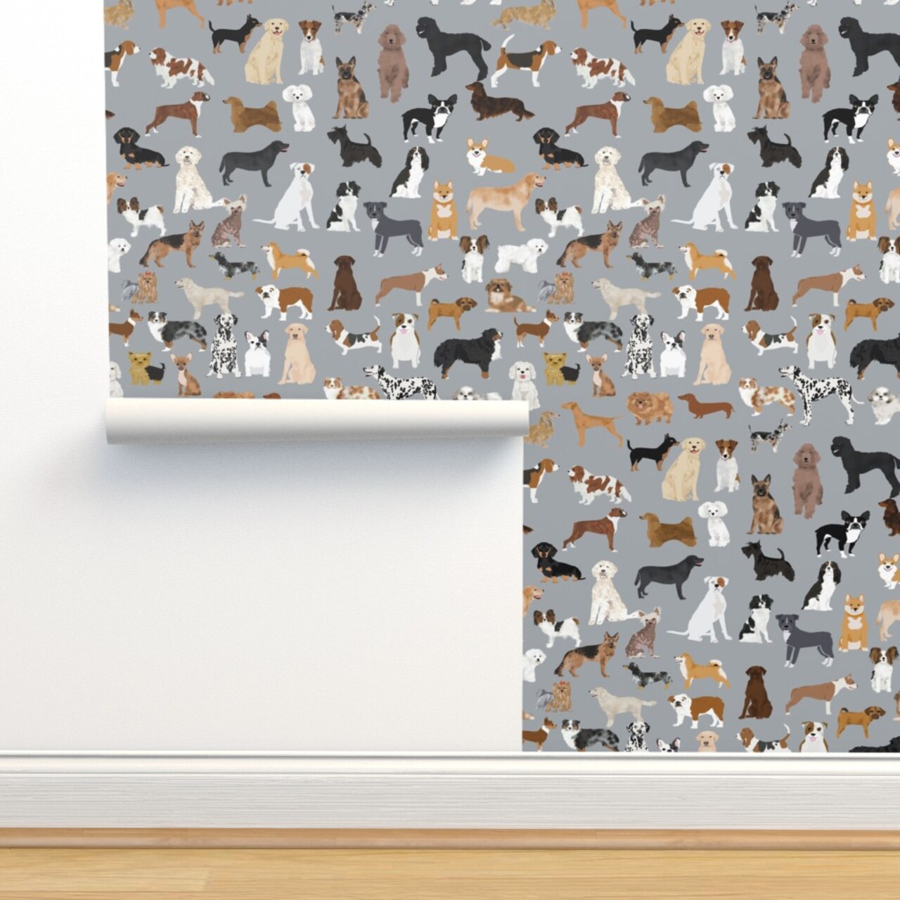 Dogs Watercolor Pets Animals Playroom Nursery Gray Custom Removable Wallpaper by Spoonflower Peel & Stick Wallpaper 2FT Wide